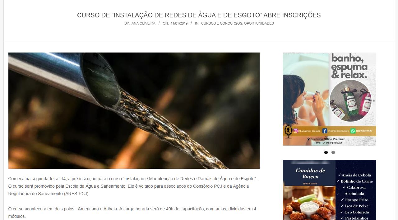 Bragança em Pauta destaca curso de “Instalação de Redes de água e Esgoto”