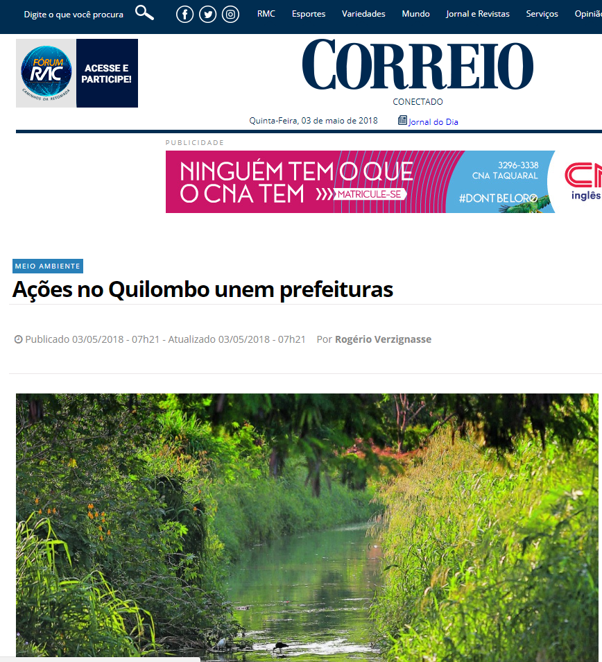 Correio Popular faz matéria sobre ações realizadas no Ribeirão Quilombo