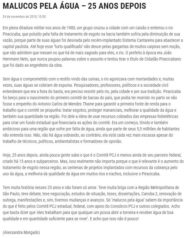 O Jornal de Piracicaba traz como destaque o livro Malucos Pela Água