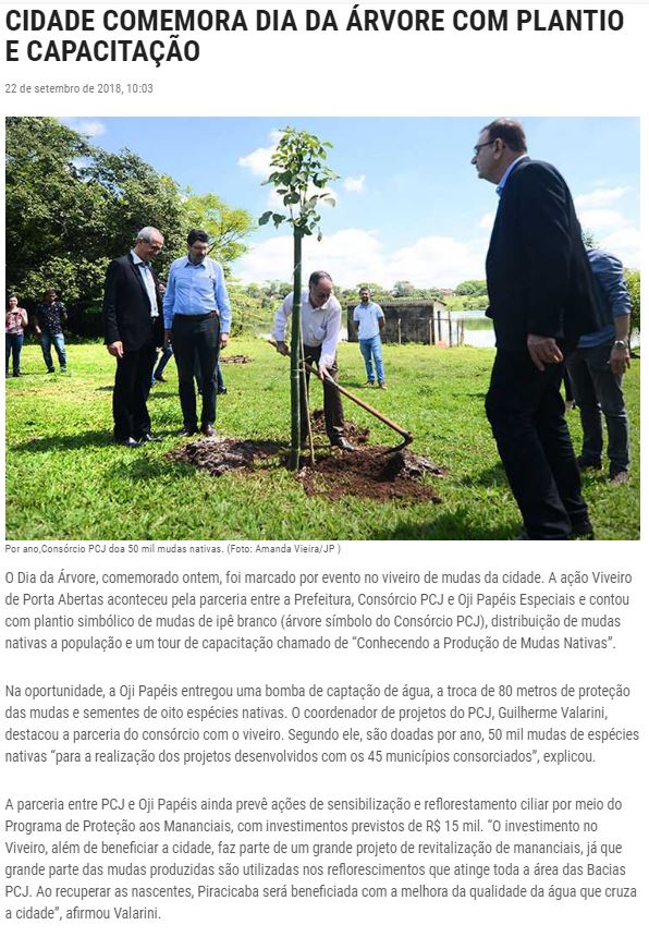No jornal de Piracicaba, mais sobre o Dia da Árvore