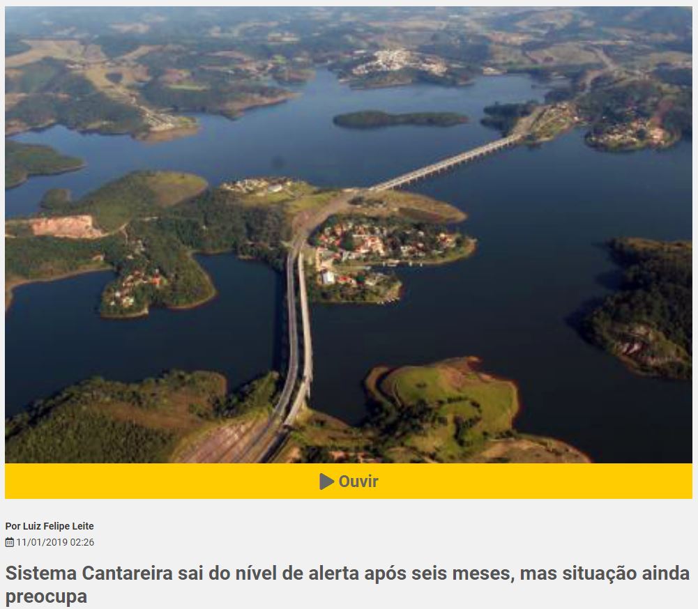 Na Rádio Brasil de Campinas: Sistema Cantareira sai do nível de alerta após seis meses, mas situação ainda preocupa