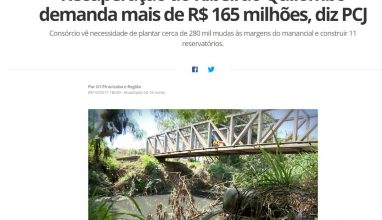 Recuperação do Ribeirão Quilombo é tema de matéria no G1 de Piracicaba e região