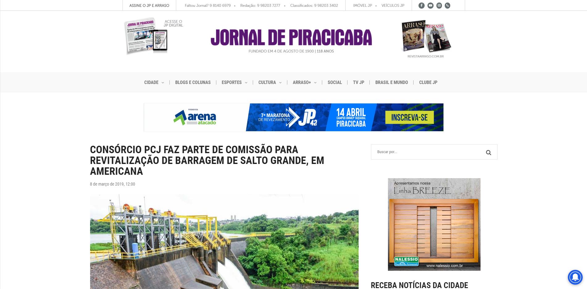 Jornal de Piracicaba fala sobre COMISSÃO PARA REVITALIZAÇÃO da BARRAGEM DE SALTO GRANDE