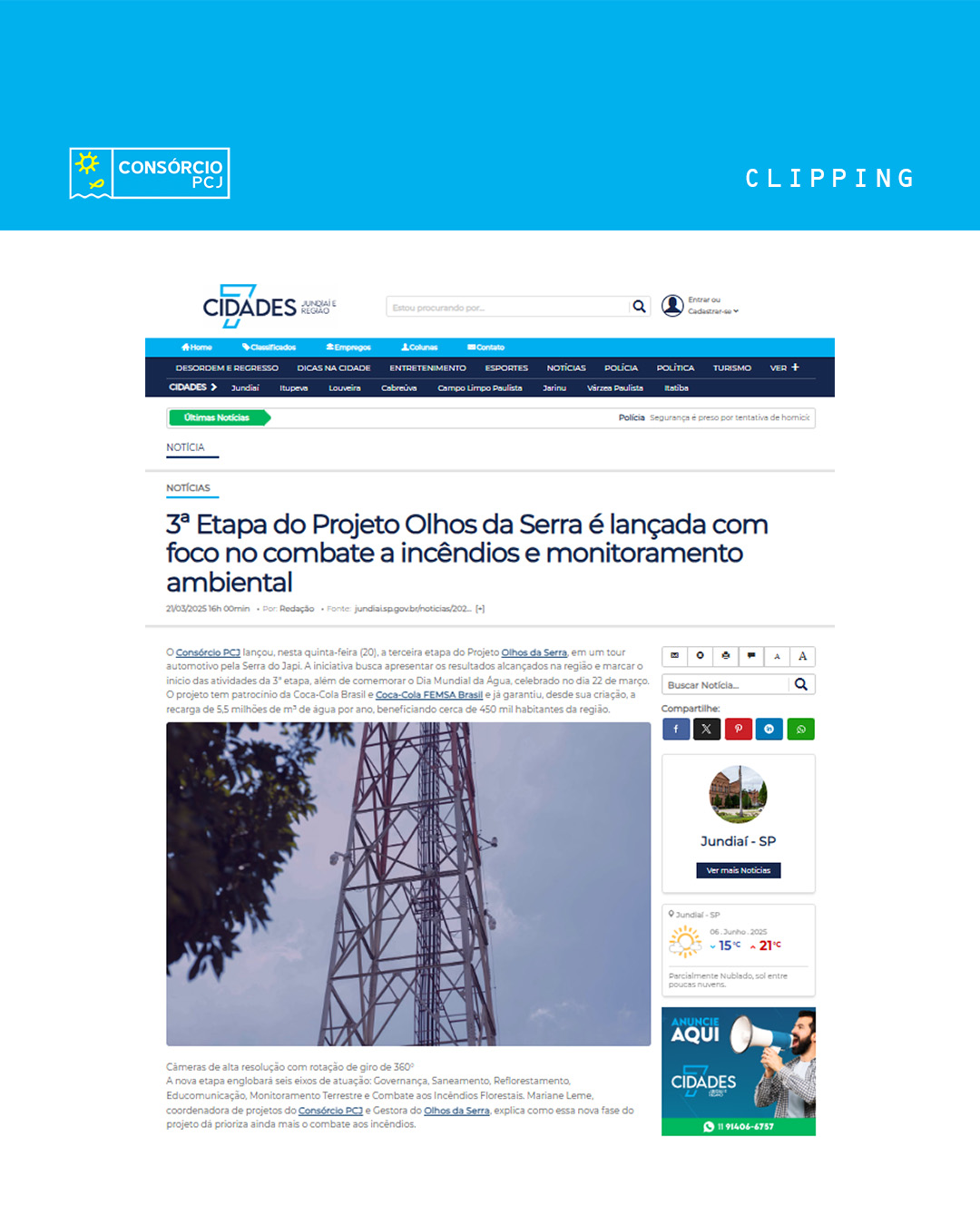 3ª Etapa do Projeto Olhos da Serra é lançada com foco no combate a incêndios e monitoramento ambiental